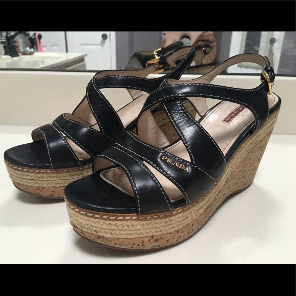 ⬇️AUTHENTIC black Prada wedges⬇️